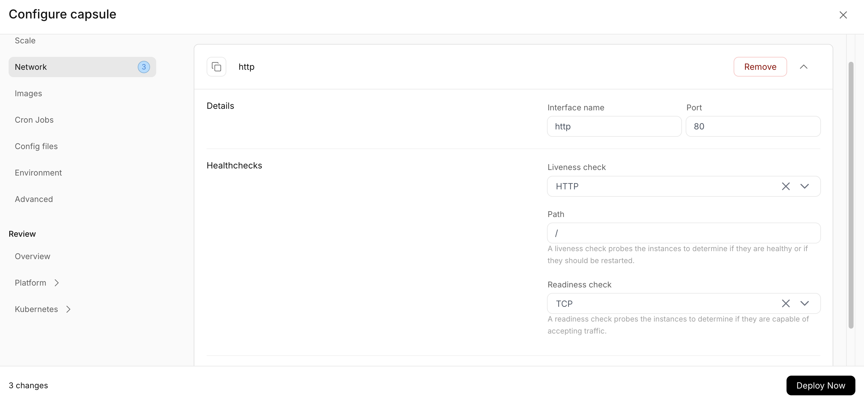 Configure Network interfaces Dashboard