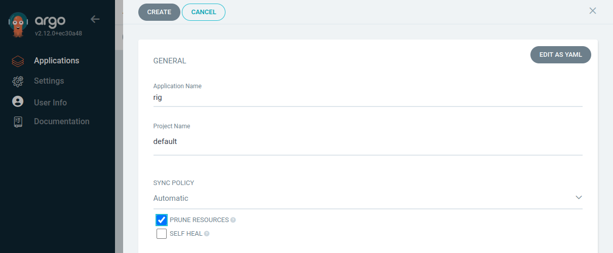 Configure Application in Argo